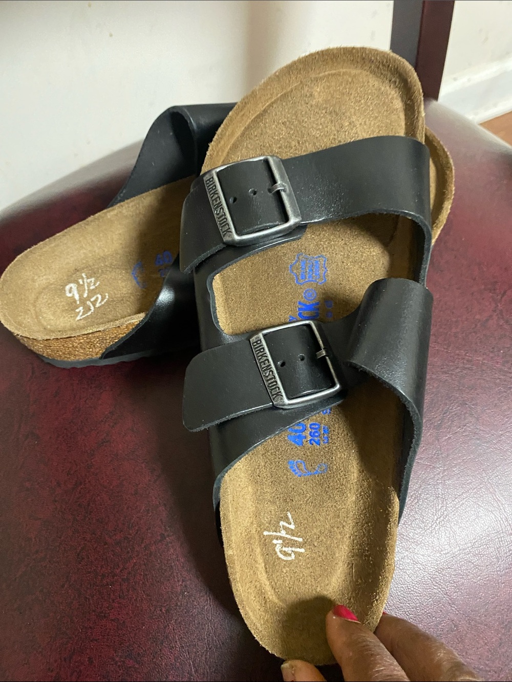 Birkenstock Black Two-Buckle Leather Slide Sandals - Picture 2 of 4